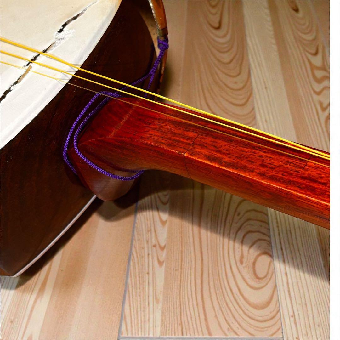 長唄三味線 中棹 硬木棹 木製糸巻・胴掛（五厘大） ハードケース付 現状品