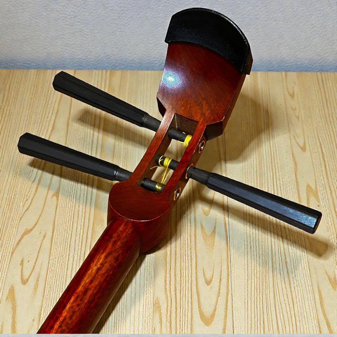 長唄三味線 中棹 硬木棹 木製糸巻・胴掛（五厘大） ハードケース付 現状品
