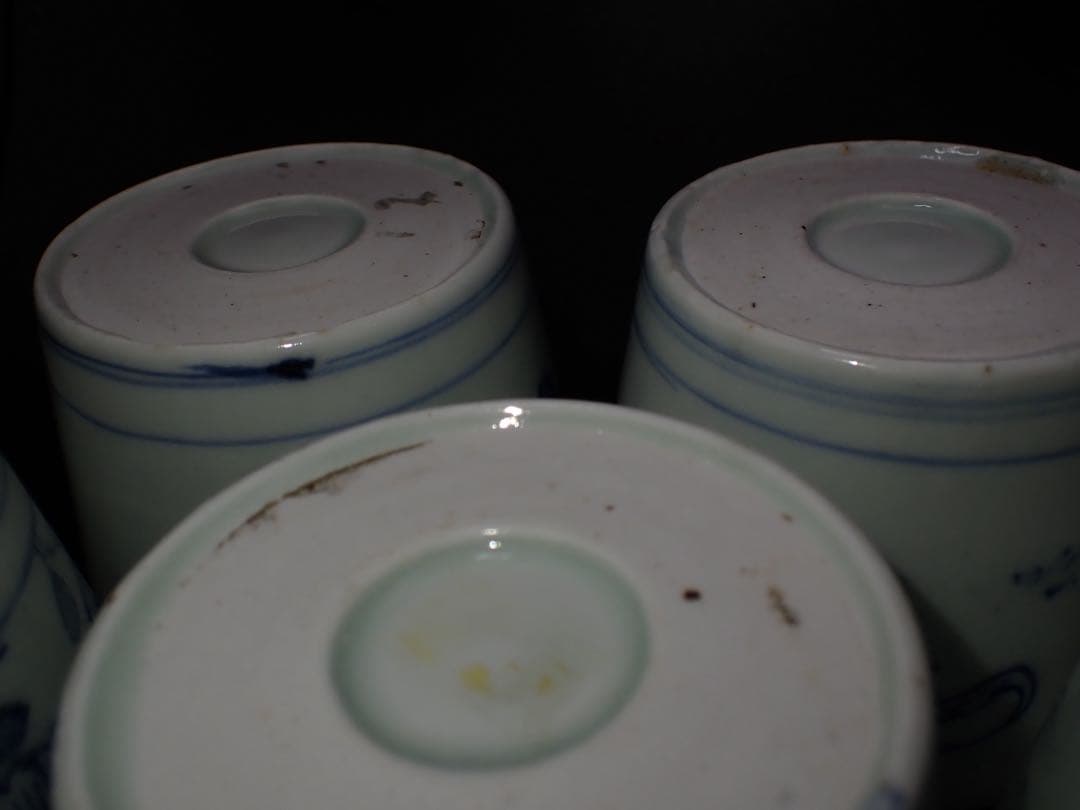 (青6)古伊万里 蕎麦猪口 そば猪口 草花の図 5ヶセット 幕末