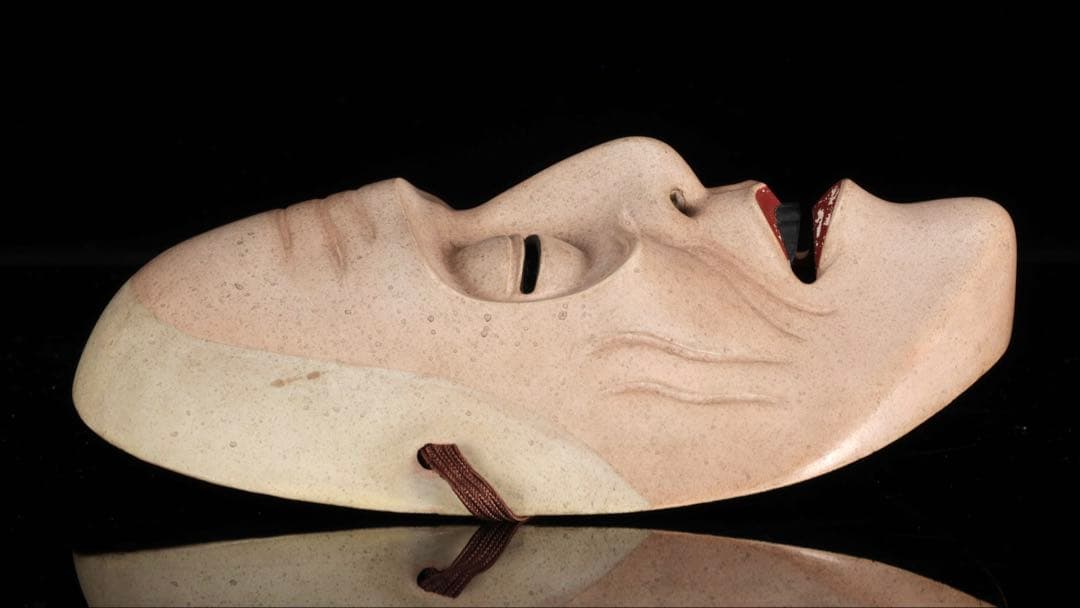 初代 野川陽山 時代能面 木彫 翁 姥 一対 箱付 在銘 小尉面 古美術 骨董品