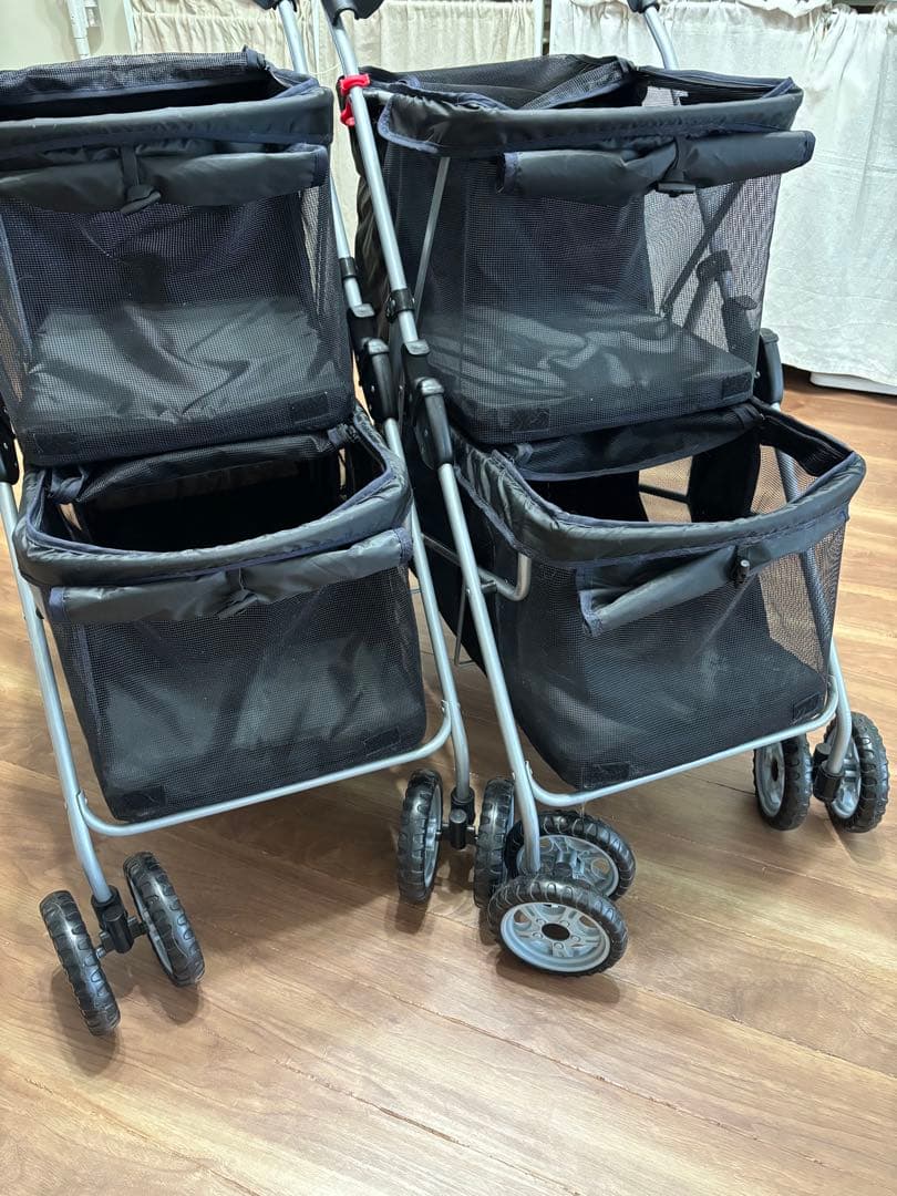 軽量ペットカート 1台 多頭飼い 折りたたみ式 黒　約120×80×51cm