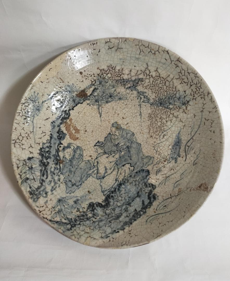 古九谷古染付呉須松人物絵大平鉢