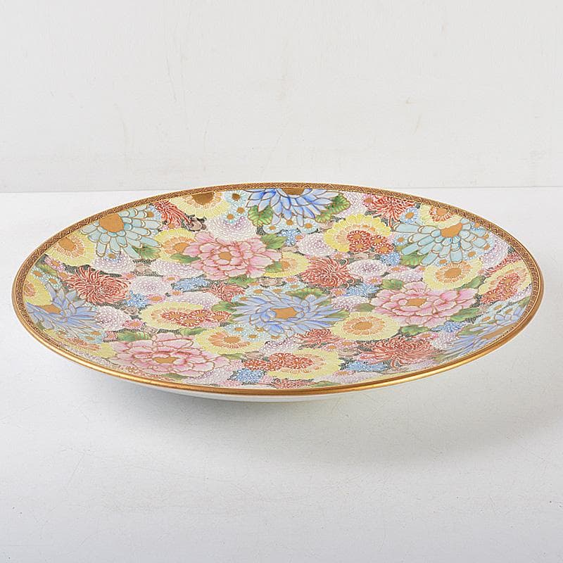 九谷焼　色絵金彩　花文　大皿　飾皿　直径約36㎝　在銘　V　5781C