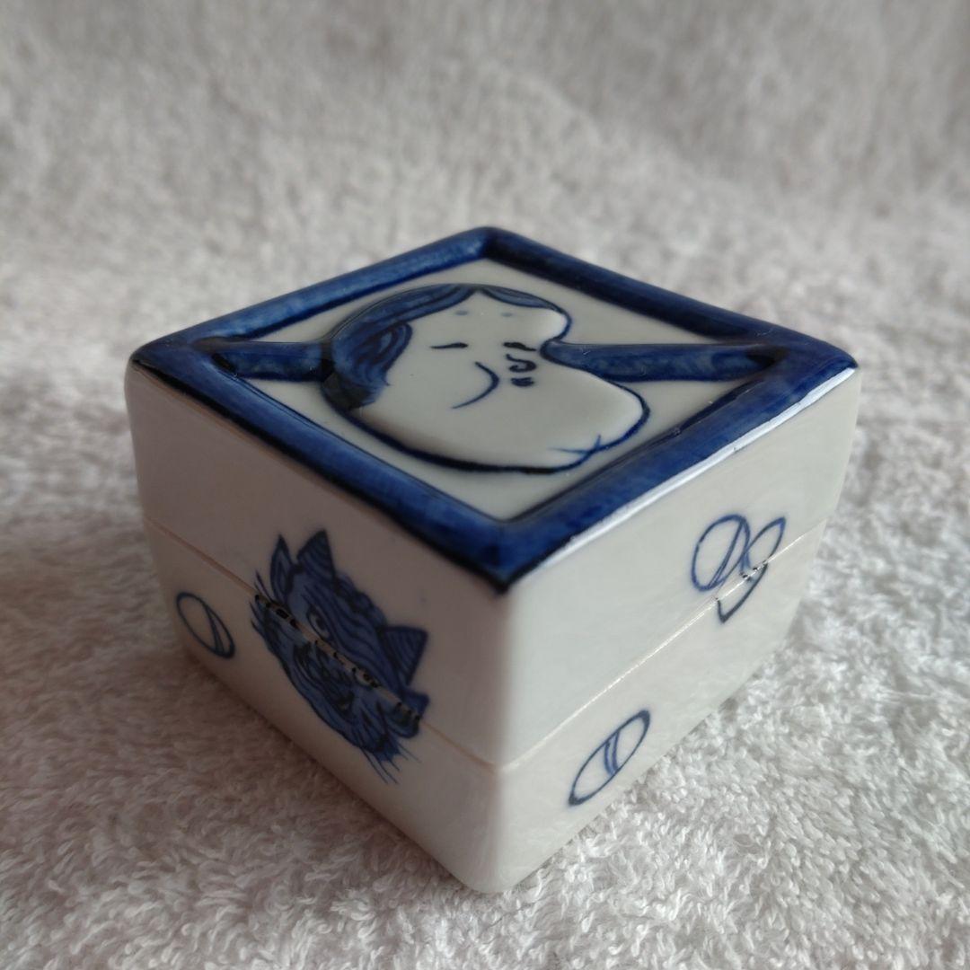 茶道具　福枡香合　京焼　清水焼　高野昭阿弥造　お福　鬼　豆　節分　共箱