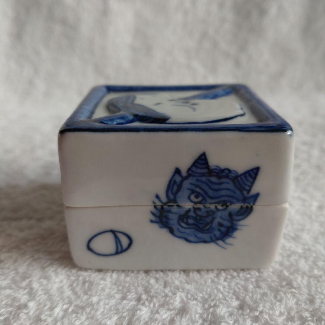 茶道具　福枡香合　京焼　清水焼　高野昭阿弥造　お福　鬼　豆　節分　共箱