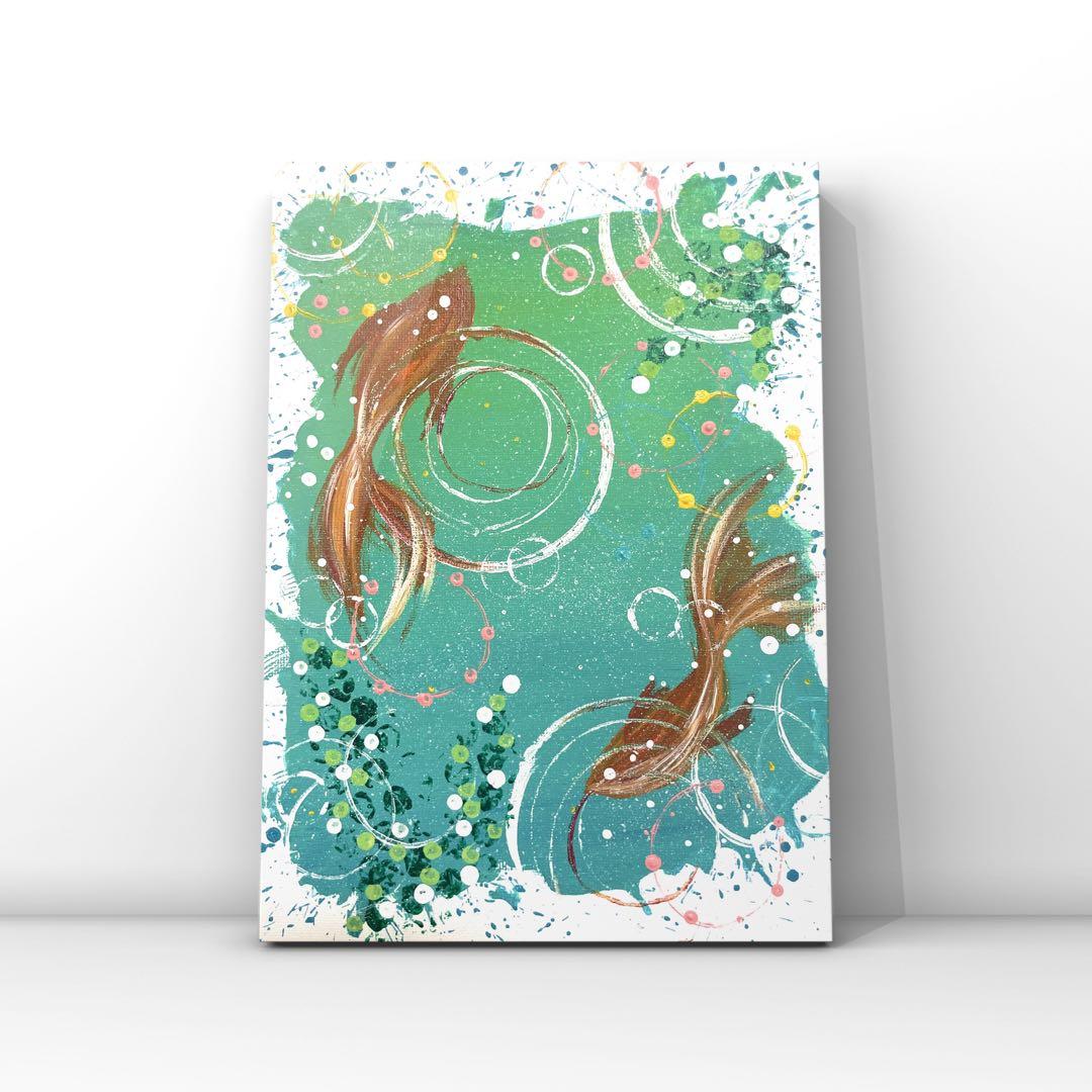はじけてgoldfishアクリル画　アクリル絵の具　アート　金魚　水槽　絵画