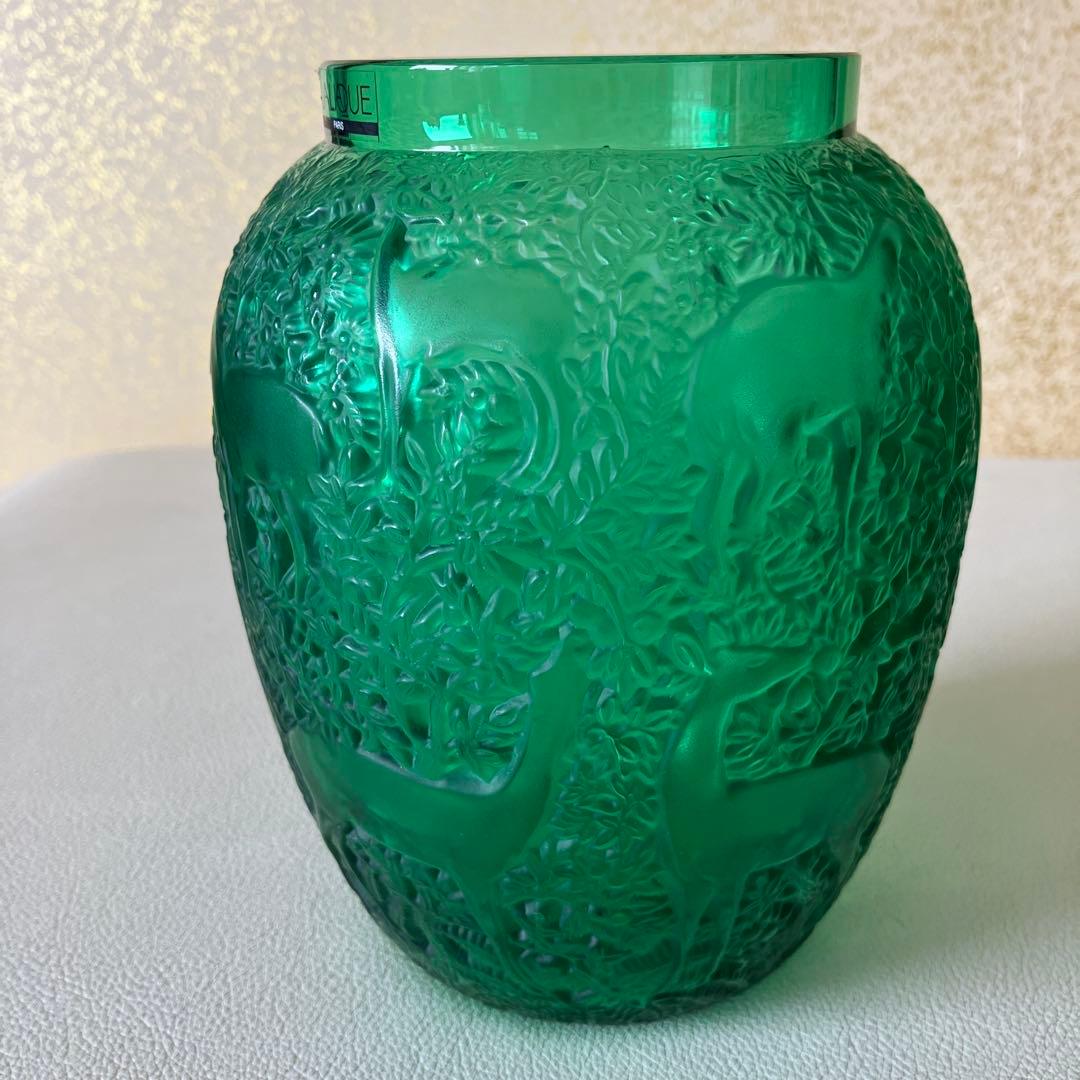 LALIQUE グリーン 花瓶 動物彫刻