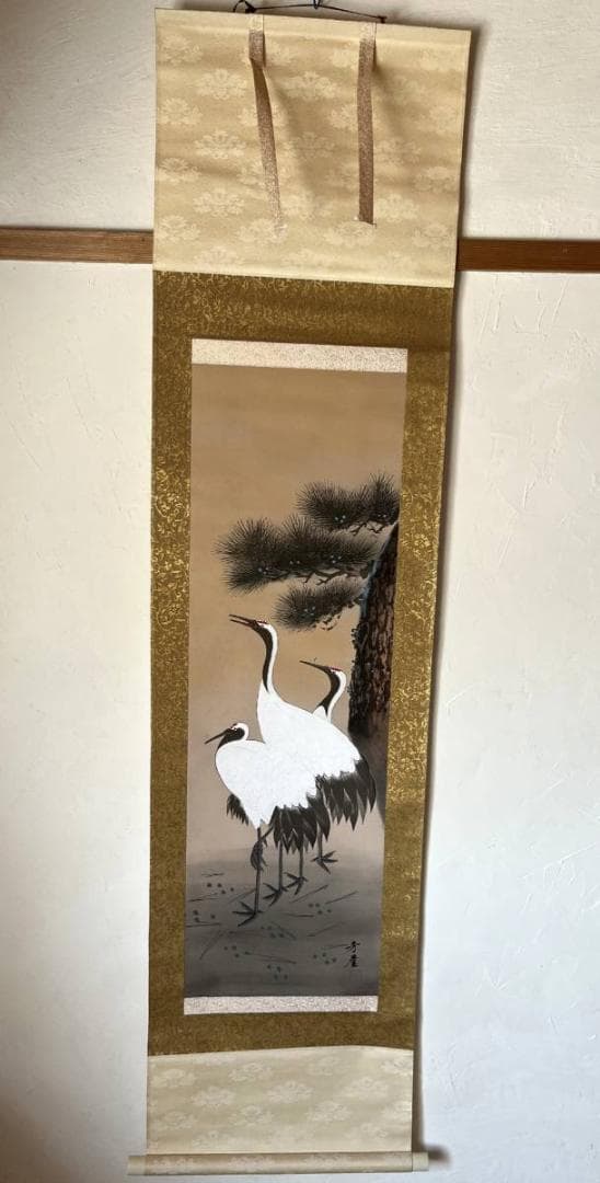 掛軸■三福対 芳崖 松竹梅 鶴亀 人物 寿老人 絹本 肉筆 時代物 骨董品■⑲