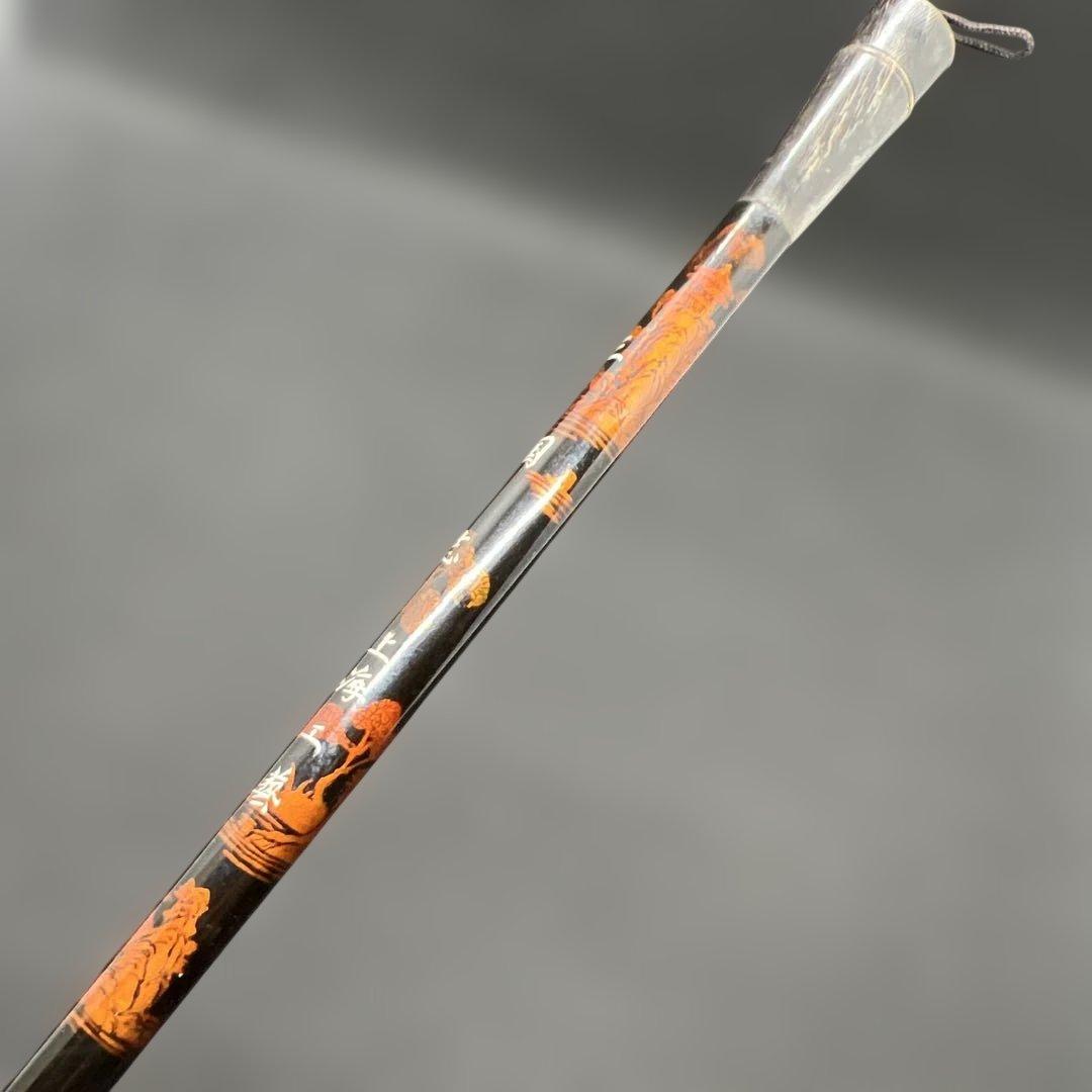 使用品　大筆　三国志上海工藝　竹の山水漆工芸　両端水牛角使用　穂先 6.3cm