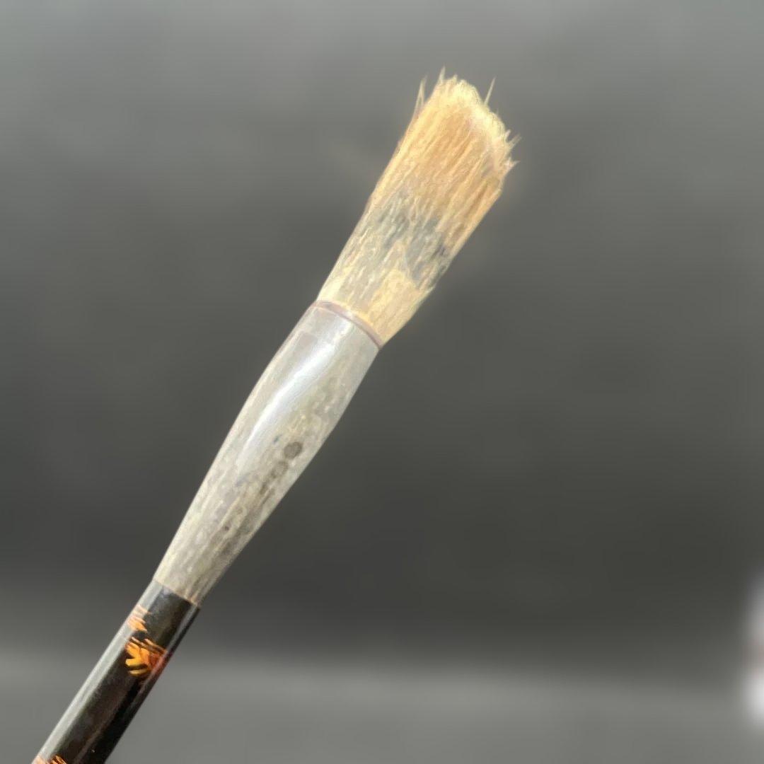 使用品　大筆　三国志上海工藝　竹の山水漆工芸　両端水牛角使用　穂先 6.3cm