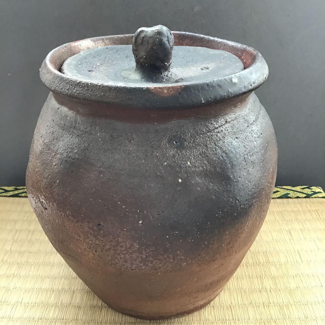 茶道具　常滑焼　種壷水指　天神窯　山田健吉　妙玄斎書付　替蓋栞共紙箱S220MS