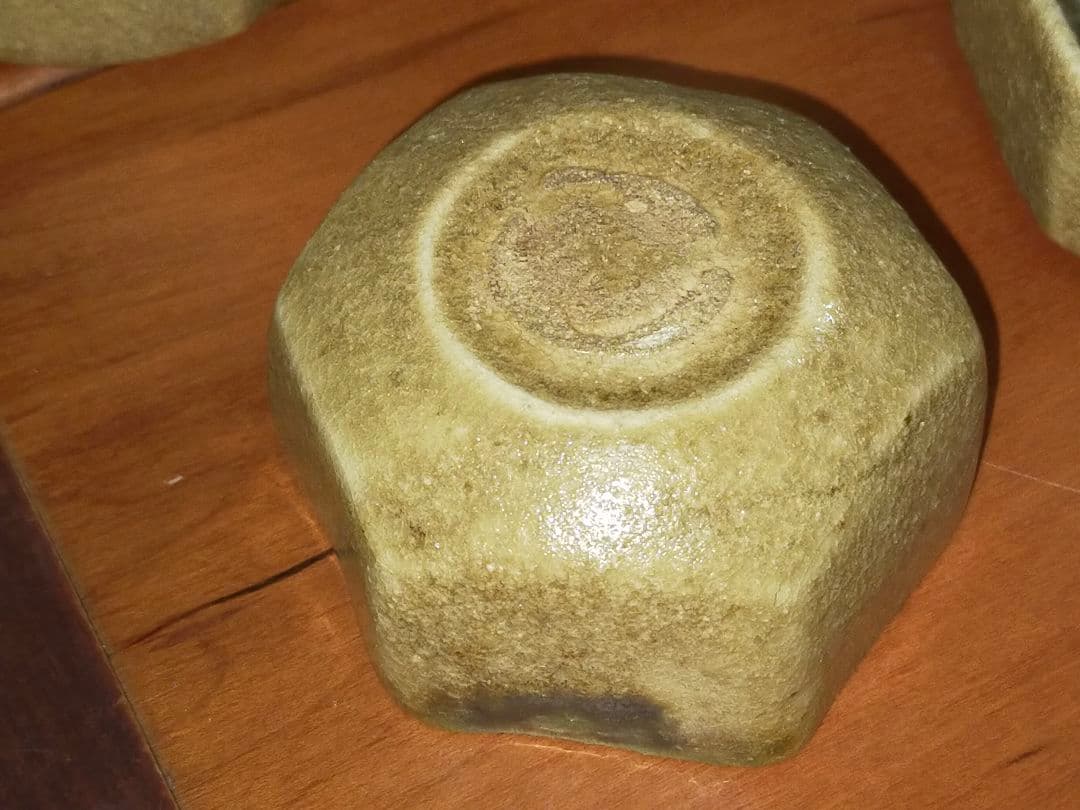 ♥黄瀬戸　六角盃　５個セット　桐箱付き　ぐい呑み　ぐい飲み　骨董　古玩