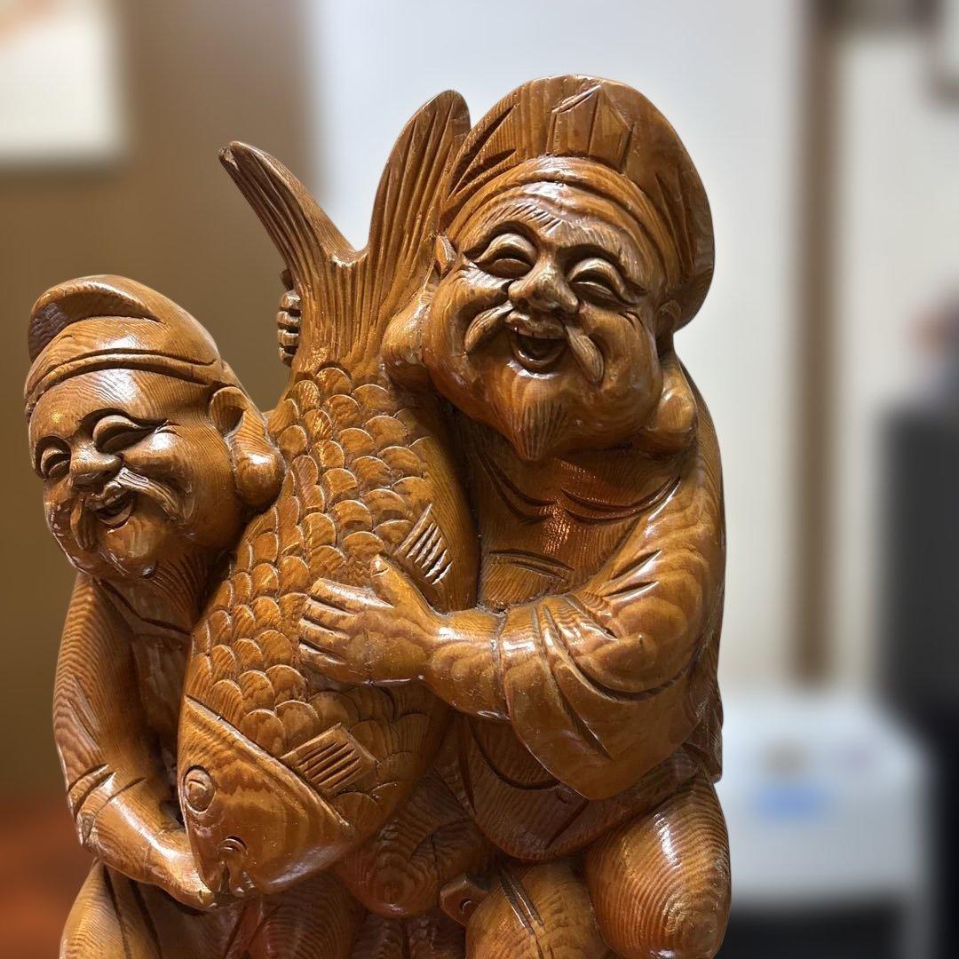 大黒天と恵比寿の木彫り