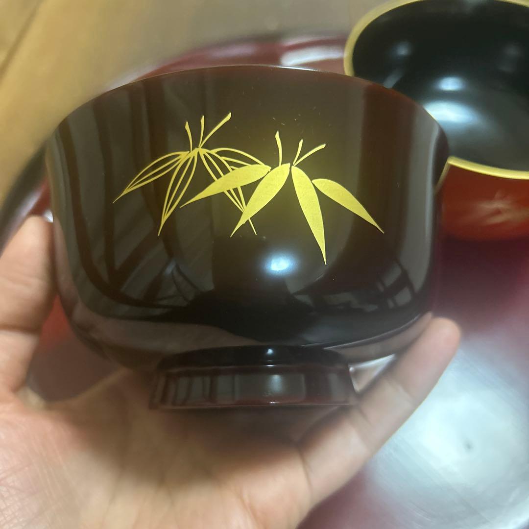 京都平安象彦　天然木　本漆塗　蒔絵　金箔　金彩　笹　夫婦椀