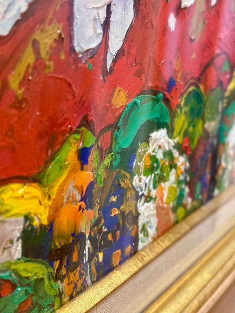 #大沢武士 『赤富士』油彩画（F4号）額装 直筆サイン入り