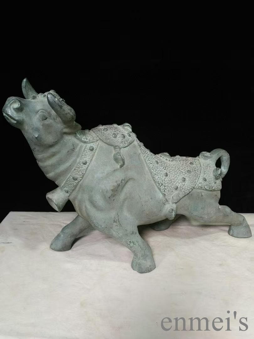 中国古美術 銅製 風水置物 牛拉元宝 開運 招財 五行財神 風水銅器 吉祥置物