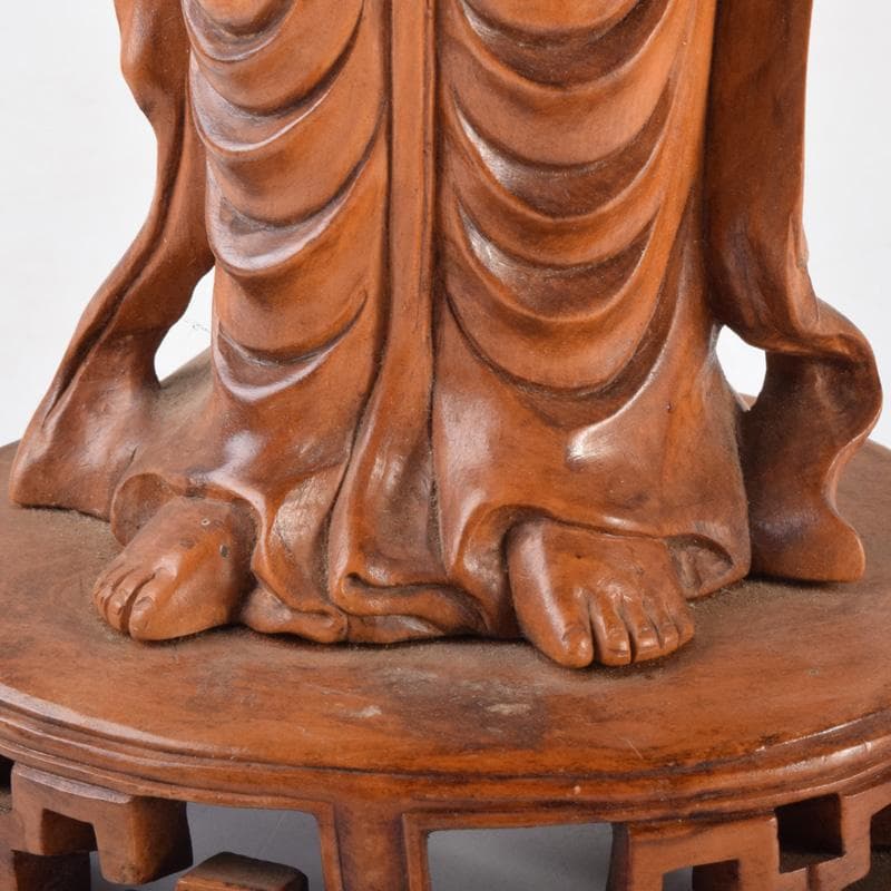 中国　唐木黄楊木製　玉石装飾　観音菩薩像　仏像　高さ約40cm　N　7208