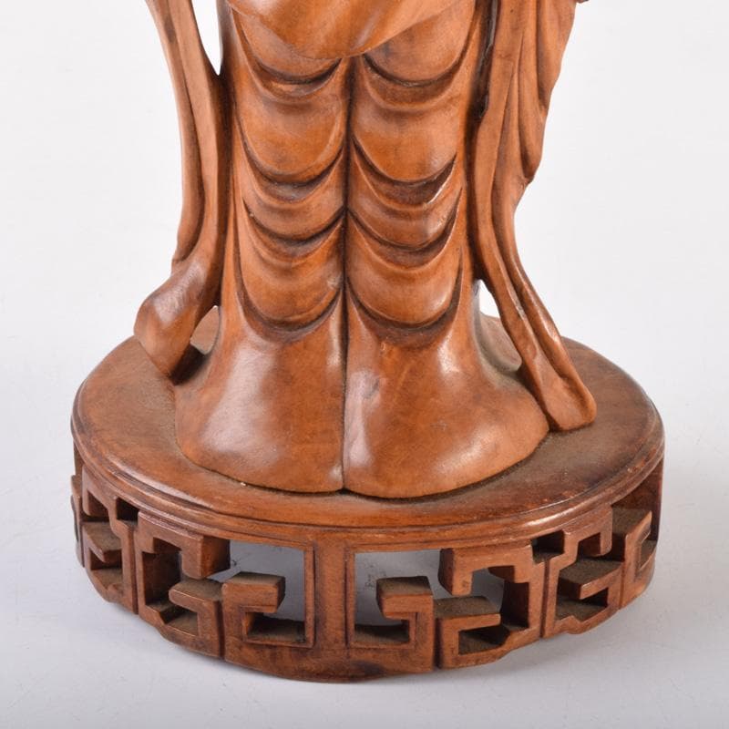 中国　唐木黄楊木製　玉石装飾　観音菩薩像　仏像　高さ約40cm　N　7208