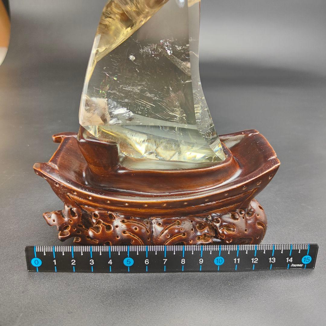 超レア物　黄水晶の宝船　水晶　天然石　パワーストーン　風水　金運　財運　船　海