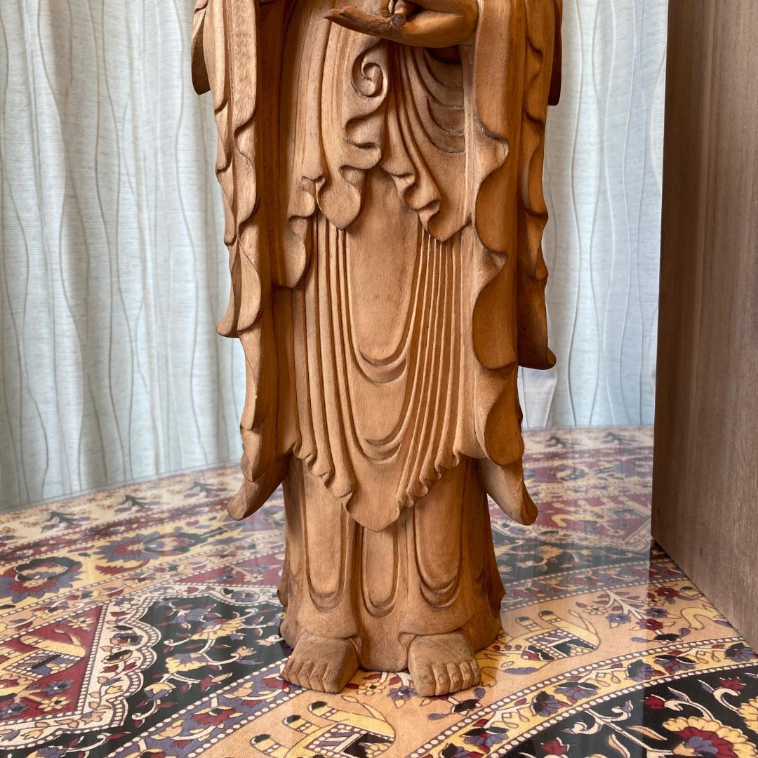 聖観音仏像　木彫柘植　高村光雲刻之　仏像　聖観音菩薩像【kurokunn】　H