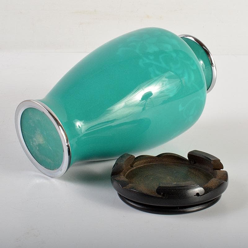 七宝焼　翡翠釉　牡丹文　花瓶　唐木台付　時代箱　C　6690