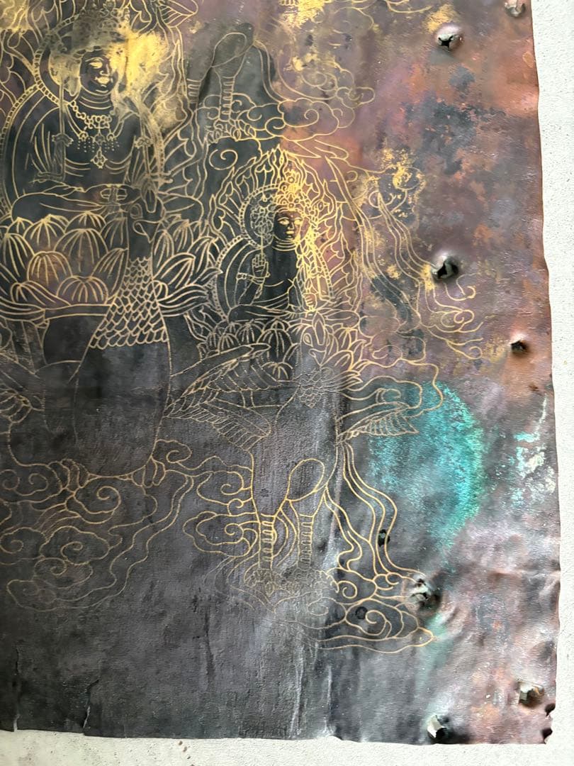 銅板　仏画　鳥に乗った仏様