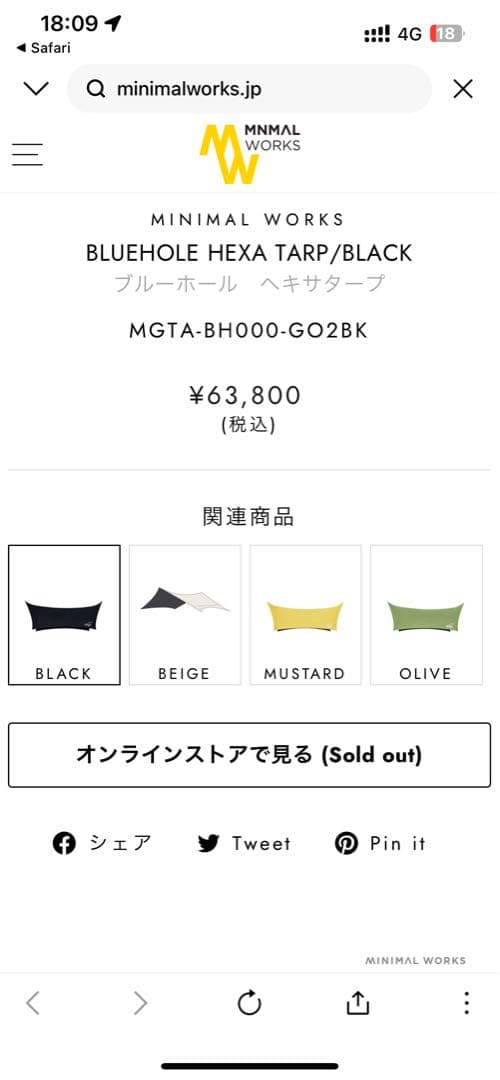【新品未使用】MINIMAL WORKS BLUEHOLE HEXA TARP