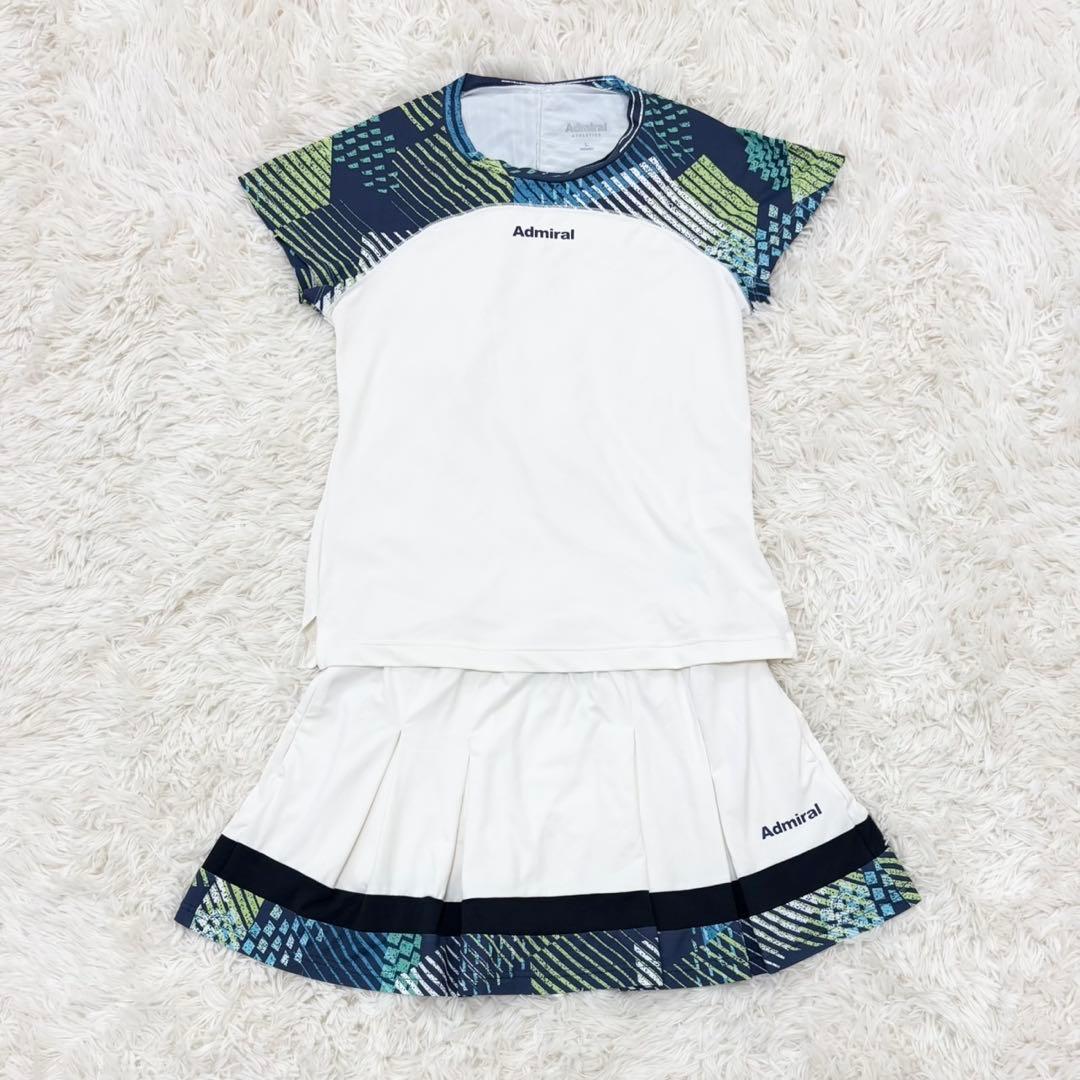 美品 Admiral テニスウェア トップス＆スカートセット 幾何学模様 L