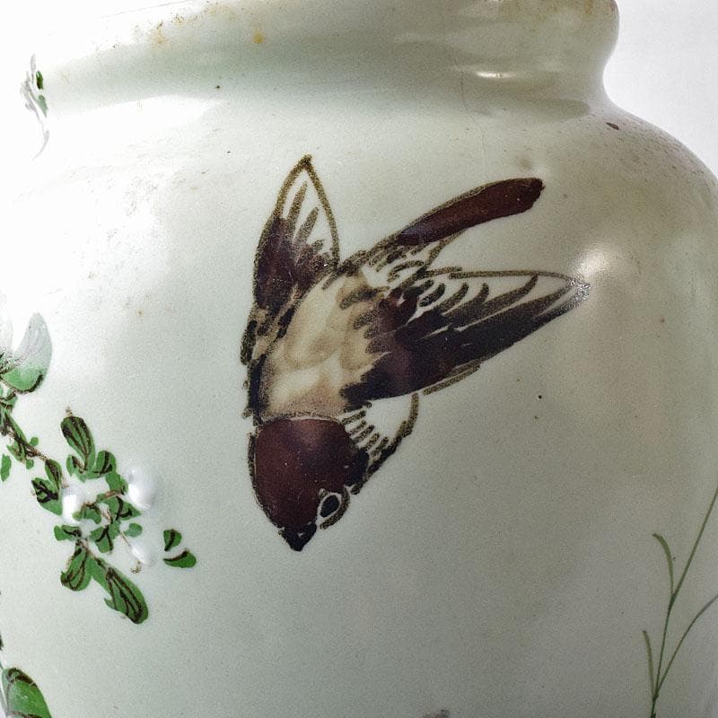 瀬戸焼　古瀬戸　青磁色絵花鳥文瓶　一対　J　R8751H