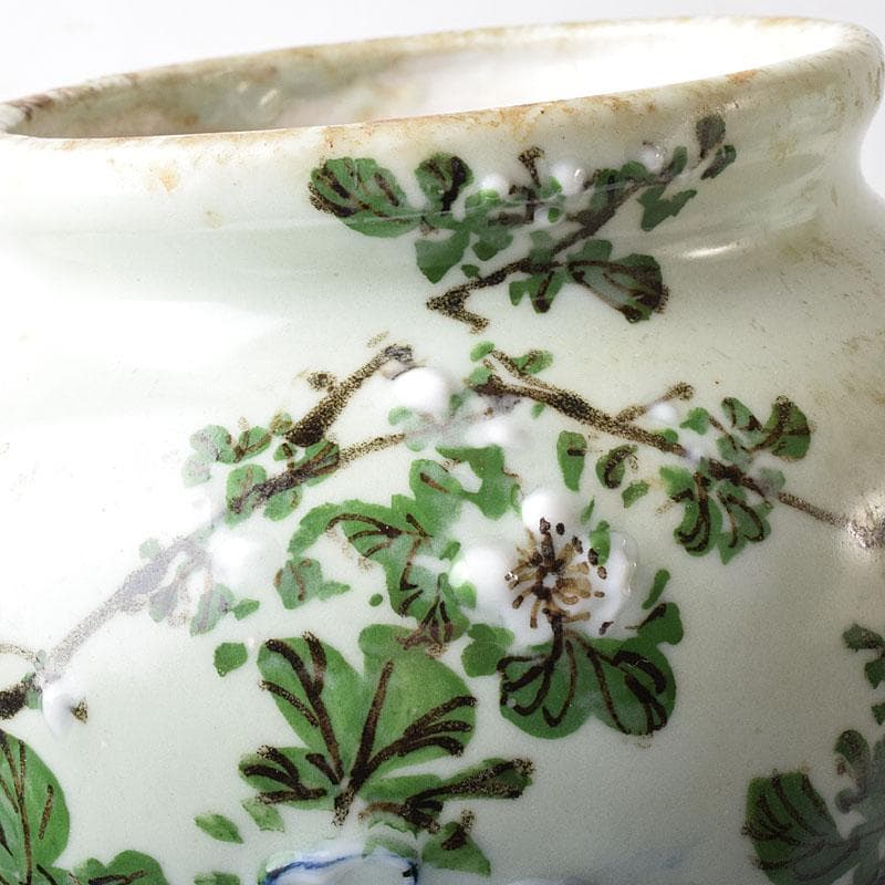 瀬戸焼　古瀬戸　青磁色絵花鳥文瓶　一対　J　R8751H