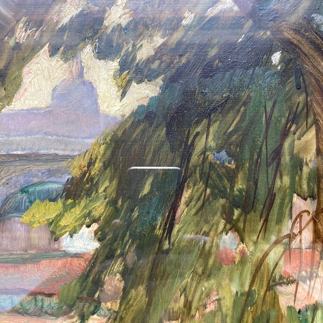 神津港人 「セーヌ湖畔」F6額約50×59絵薬31×39￼CM 古径額タトウ箱