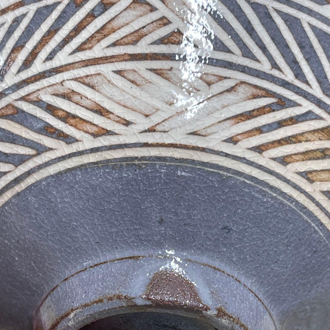 柿花窯 彫三島 平茶碗 茶道具 骨董品 923