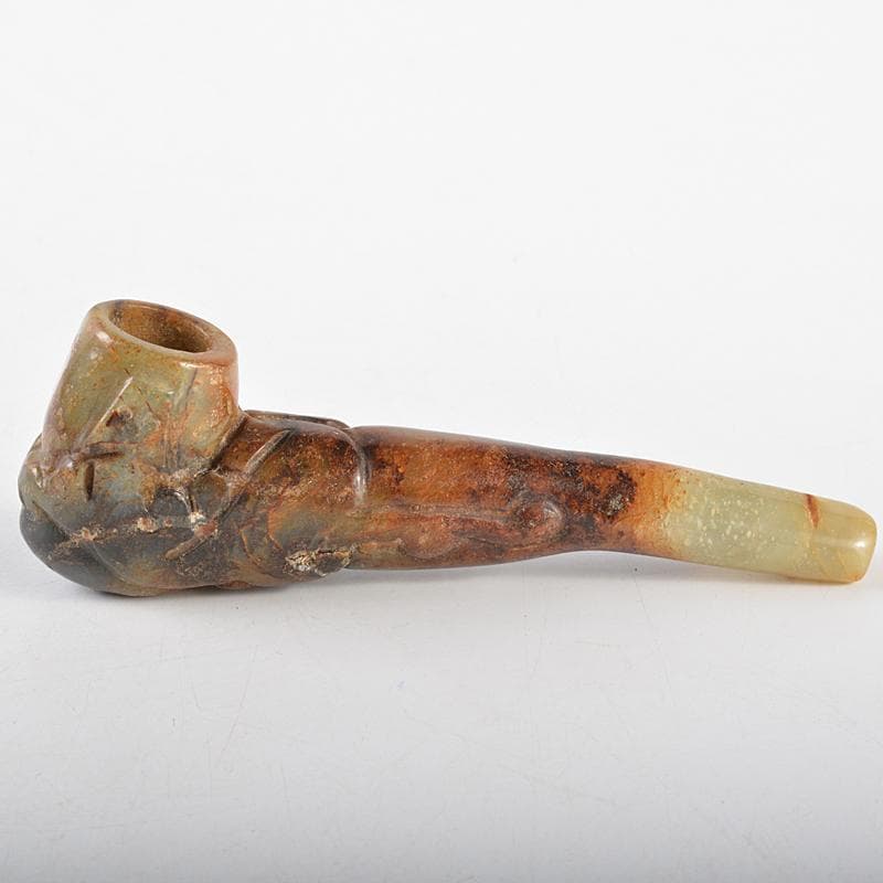 中国　玉石彫刻　神獣刻　パイプ　煙管　喫煙具　V　R5837