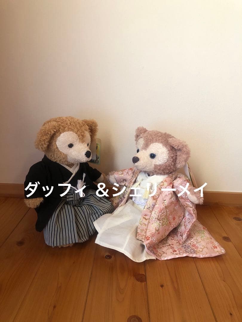 ダッフィとシェリーメイ　袴と打掛ピンク　結婚式　ウェルカムドール