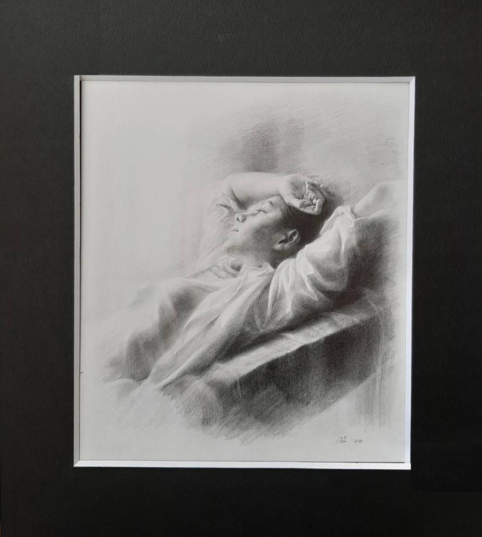 島村信之、「優しい時」、希少画集の額装画、人気作品、オーダーマット付