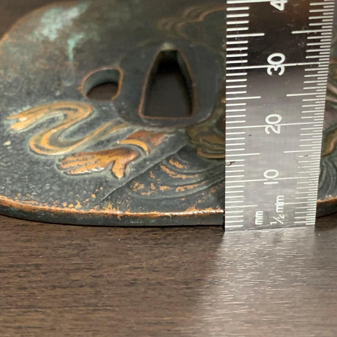 《アンティーク・希少レア》《送料無料》⭐︎金剛力士仁王像文四角 銅鍔　木箱付き♪⭐︎