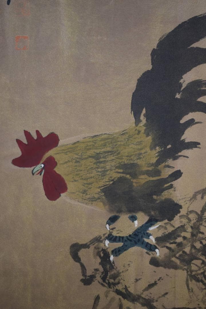 複製/中国画の巨匠/斎白石/斉白石/バッタに鶏図/工芸/布袋屋掛軸HI-50