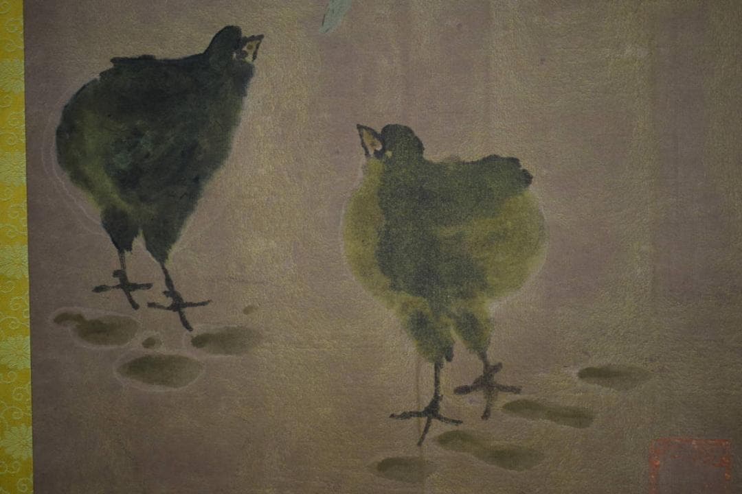 複製/中国画の巨匠/斎白石/斉白石/バッタに鶏図/工芸/布袋屋掛軸HI-50