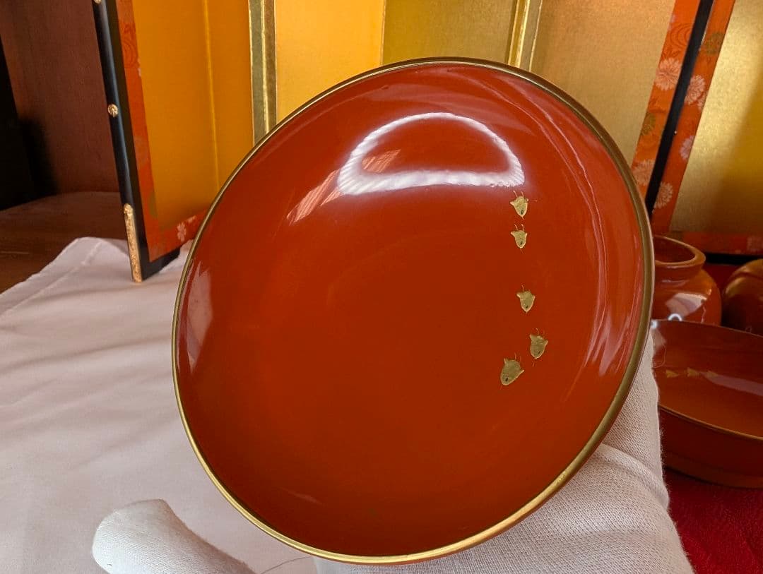 明治時代 輪島塗 金蒔絵 蓋付椀 波千鳥 2客 木製 汁椀 吸物椀 雑煮椀