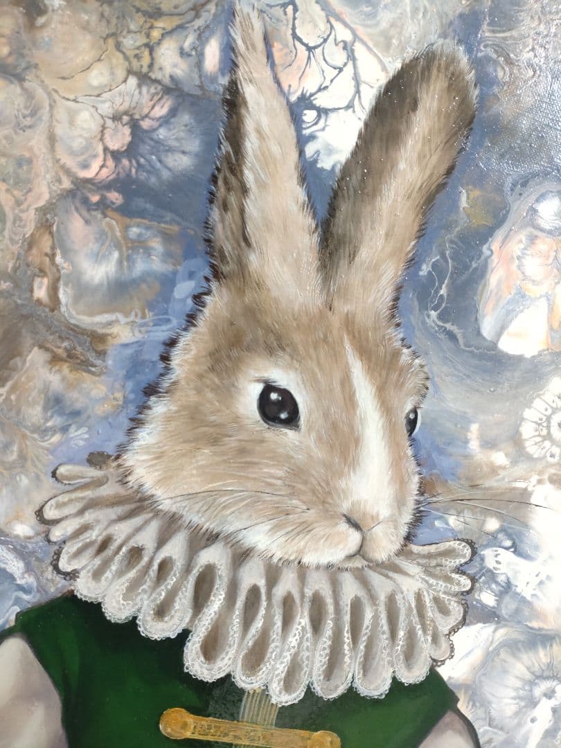 ウサギの油絵【兎伯爵】1点物の原画/作者サイン入り/F8号キャンバス