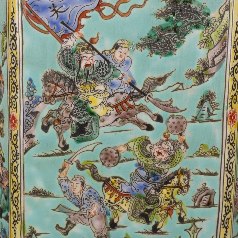 緑地パステル戦将紋お茶の缶 景徳鎮 陶磁器 装飾品 現代工芸品 美術品 置物