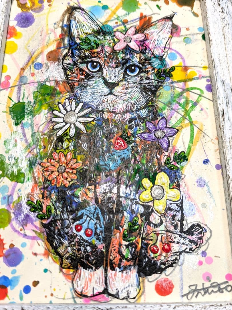 10000円→8000円❗️手作り額付き作品　title「晴れ晴れニャンコ」