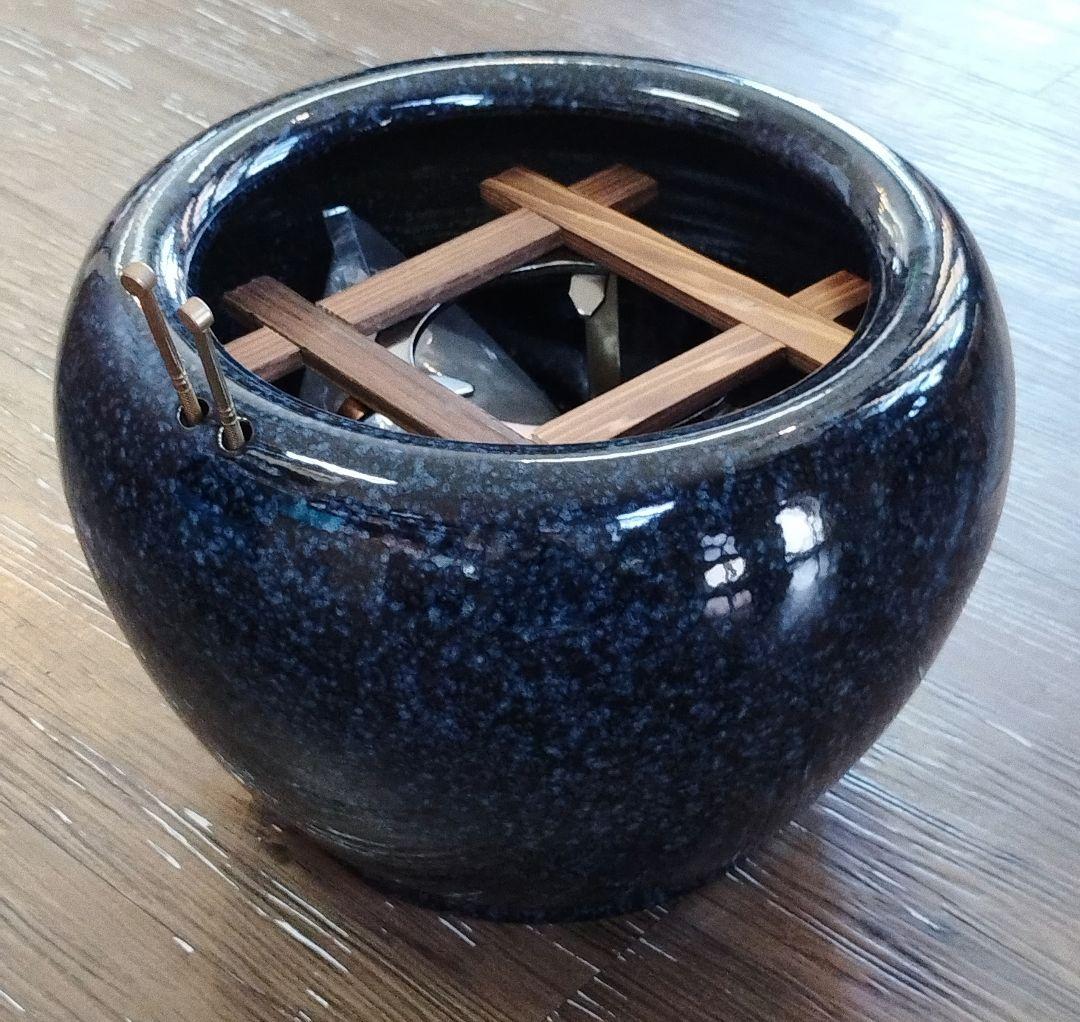 値下げ　火鉢　生子柄　信楽焼　10号　インテリア　和室　灰付き　ブルー