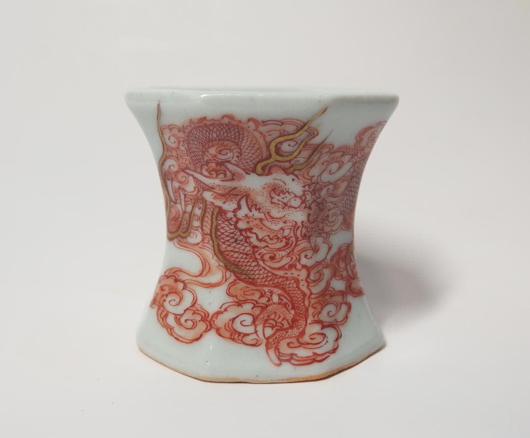 赤絵細描雲龍図蓋置/茶道具/珍品