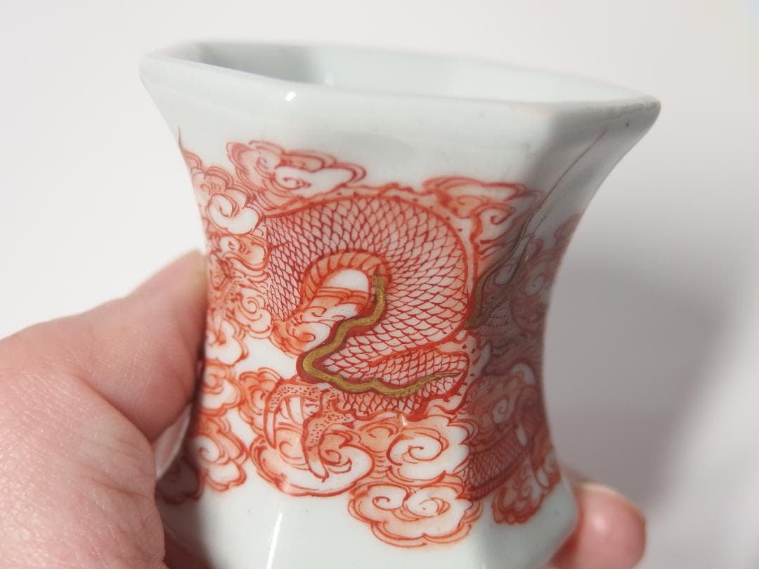 赤絵細描雲龍図蓋置/茶道具/珍品