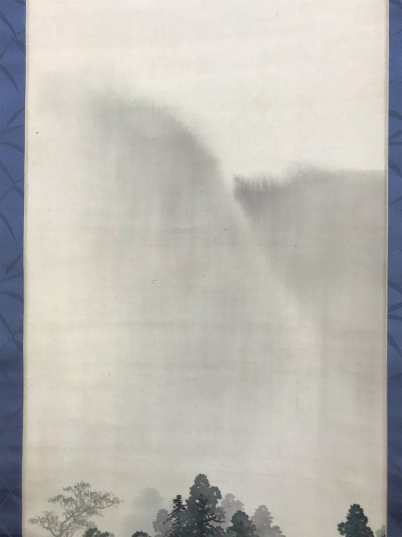 真作/西村秀岳/孤村新藹/こそんしんあい/新緑田家図/掛軸/名家伝来/AE-33