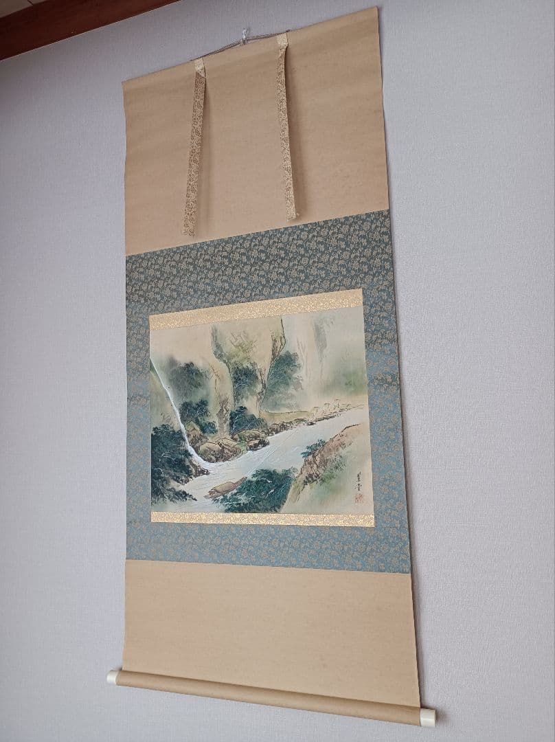 軸 開運 金運 縁起物 福 繁盛 おもてなし 絵 滝 山水 舟 日本 中国 美術