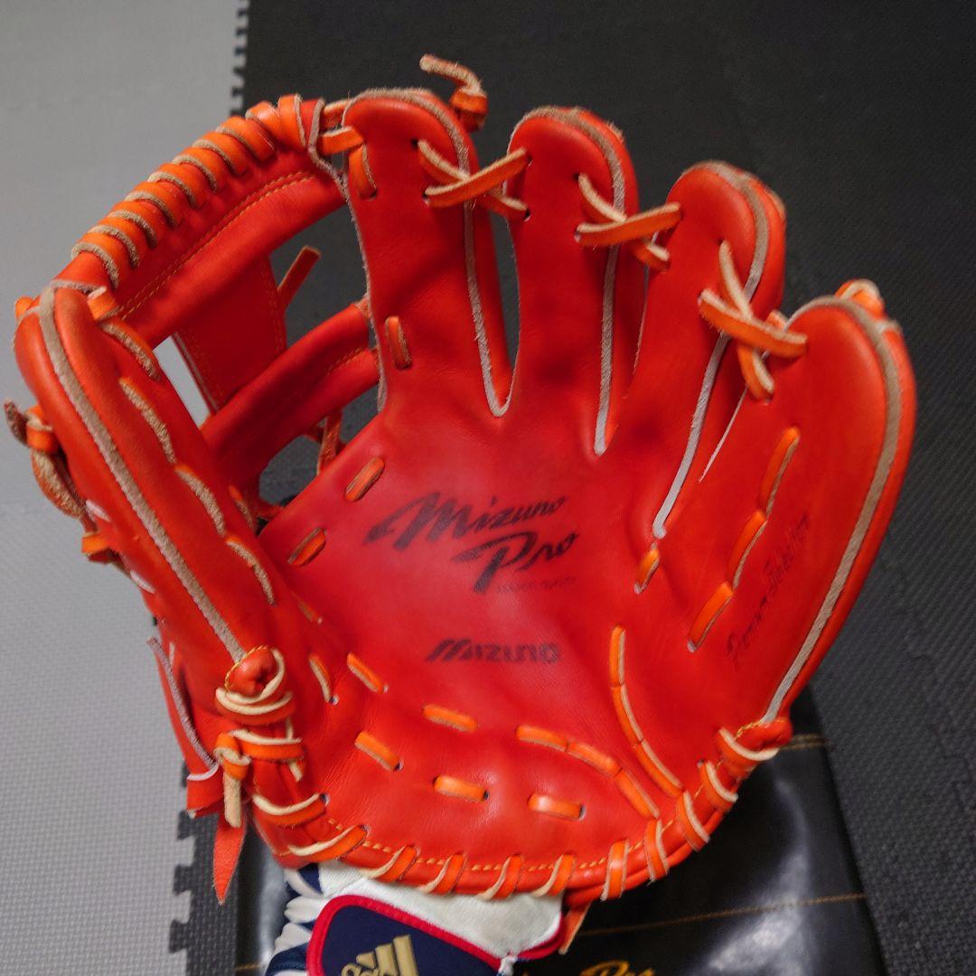 ※ひー ミズノプロ硬式グローブ内野手用オレンジ日本製ジャイアンツ坂本モデル