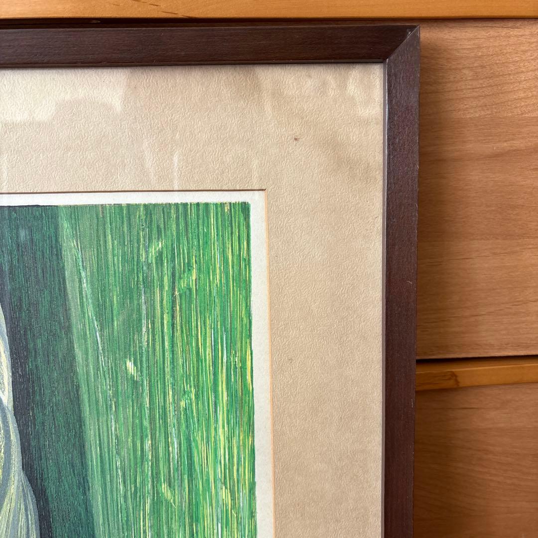 【池田修三】1973年 額約 630×476mm 76/150木版画 とりかご