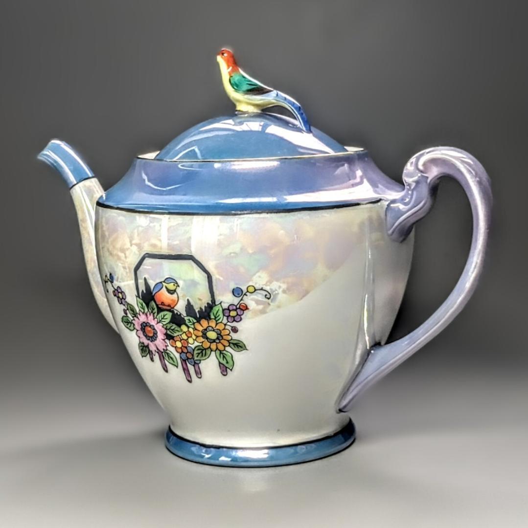 オールドノリタケ アールデコ期大銘品 シリルシー鳥フィギュリン摘ティーポット